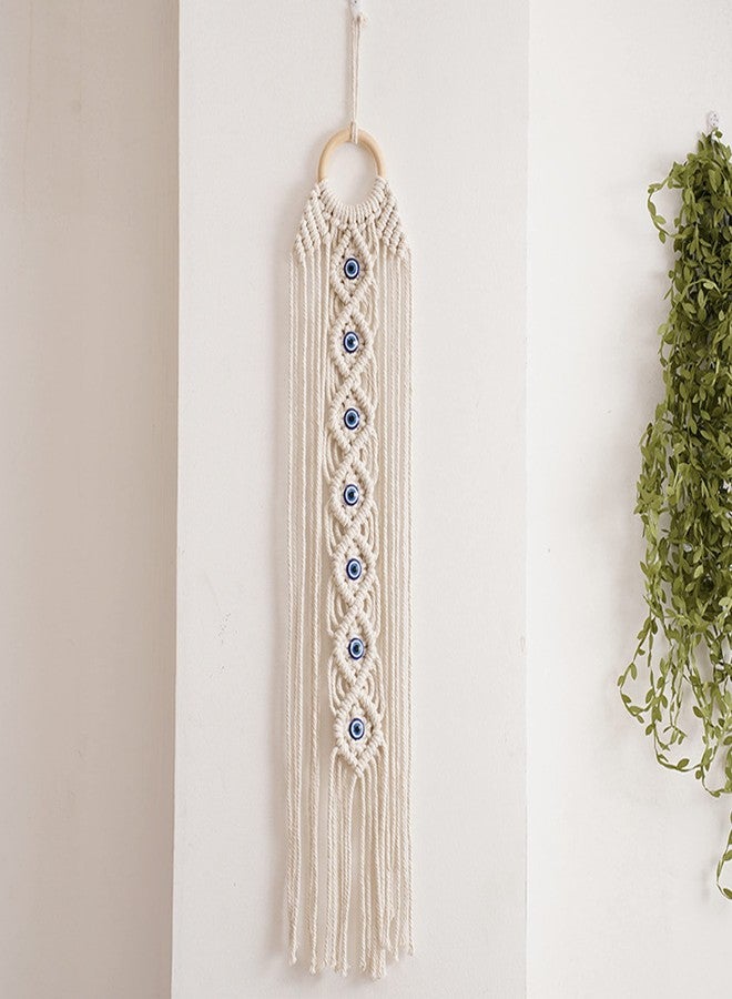 VIRFONOR Boho Macrame Wall Hanging,Handmade Evil Eye Wall Decor Dreamcatchers for Bedroom Home Apartment Ornament Craft Gift (27.56" L x 5.51” W) - Image 1